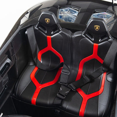 Black Licensed Lamborghini Ride On Car with Leather Seat,Remote and Rubber Tires (Newest Version).