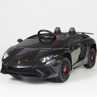 Black Licensed Lamborghini Ride On Car with Leather Seat,Remote and Rubber Tires (Newest Version).