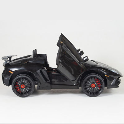 Black Licensed Lamborghini Ride On Car with Leather Seat,Remote and Rubber Tires (Newest Version).