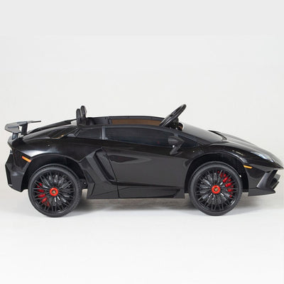 Black Licensed Lamborghini Ride On Car with Leather Seat,Remote and Rubber Tires (Newest Version).