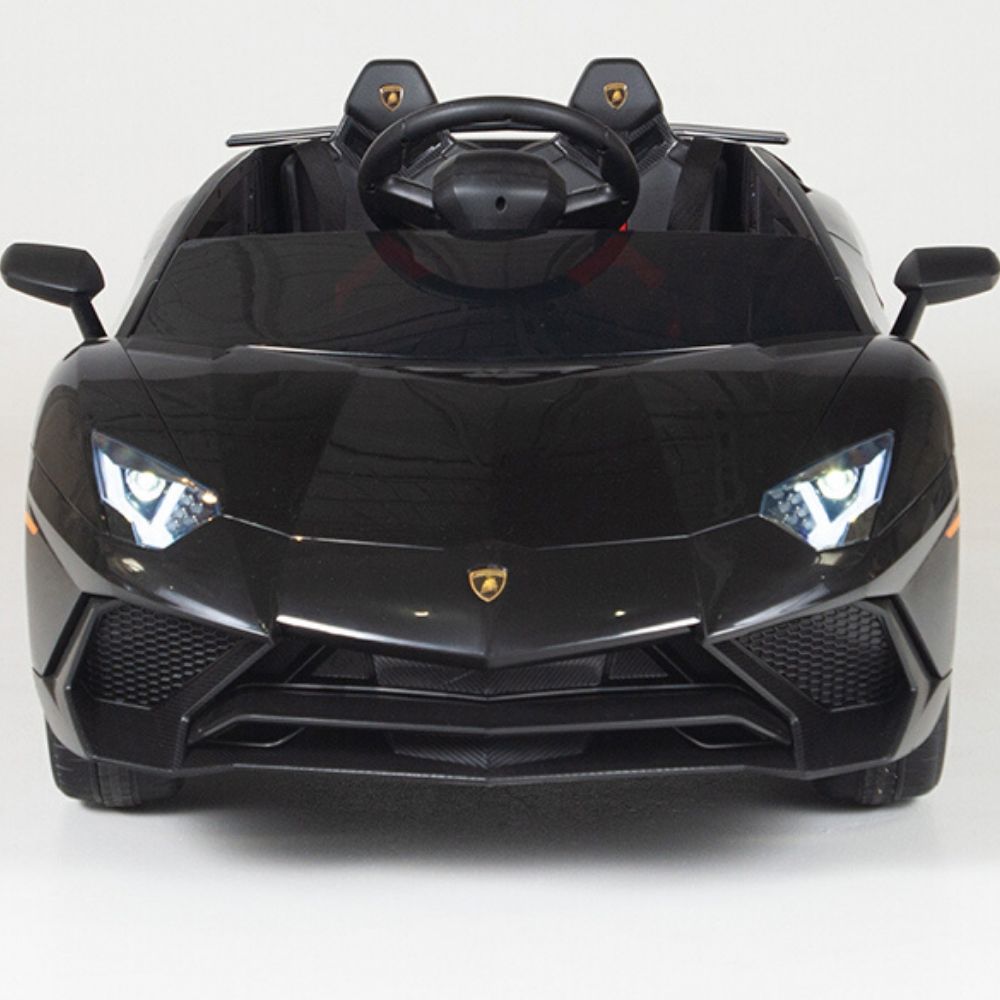 Black Licensed Lamborghini Ride On Car with Leather Seat,Remote and Rubber Tires (Newest Version).