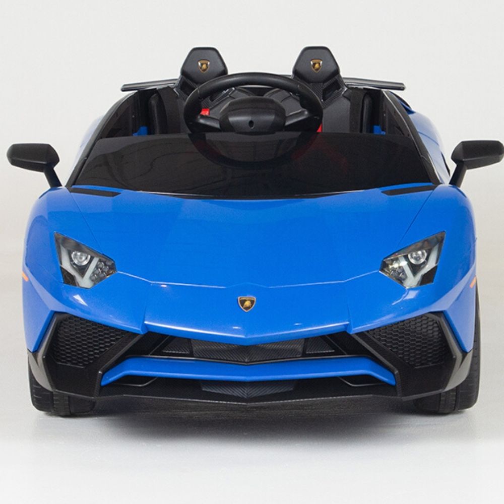 Blue Licensed Lamborghini Ride On Car with Leather Seat,Remote and Rubber Tires (Newest Version)