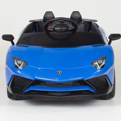 Blue Licensed Lamborghini Ride On Car with Leather Seat,Remote and Rubber Tires (Newest Version).