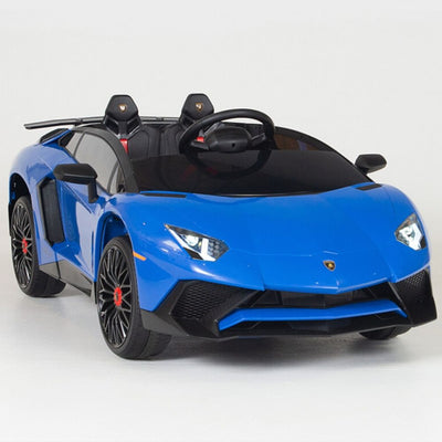 Blue Licensed Lamborghini Ride On Car with Leather Seat,Remote and Rubber Tires (Newest Version).