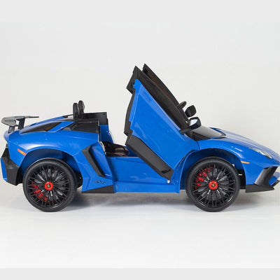 Blue Licensed Lamborghini Ride On Car with Leather Seat,Remote and Rubber Tires (Newest Version).