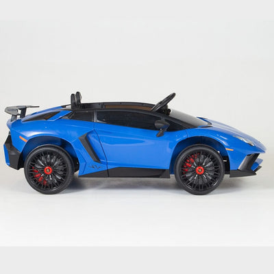 Blue Licensed Lamborghini Ride On Car with Leather Seat,Remote and Rubber Tires (Newest Version).