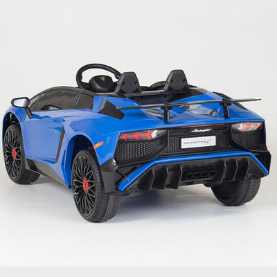 Blue Licensed Lamborghini Ride On Car with Leather Seat,Remote and Rubber Tires (Newest Version).