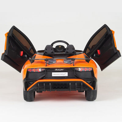 Orange Licensed Lamborghini Ride On Car with Leather Seat,Remote and Rubber Tires (Newest Version).