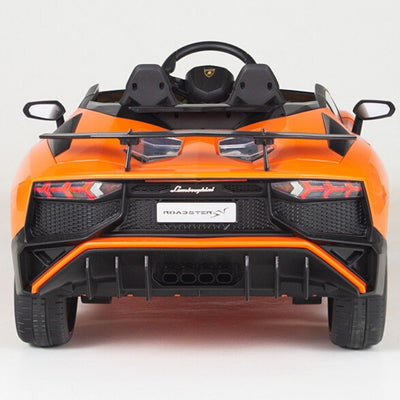 Orange Licensed Lamborghini Ride On Car with Leather Seat,Remote and Rubber Tires (Newest Version).