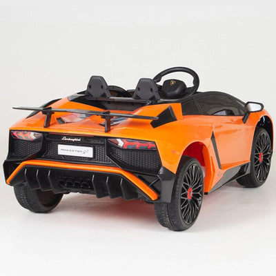 Orange Licensed Lamborghini Ride On Car with Leather Seat,Remote and Rubber Tires (Newest Version).