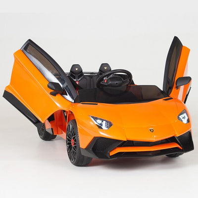 Orange Licensed Lamborghini Ride On Car with Leather Seat,Remote and Rubber Tires (Newest Version).