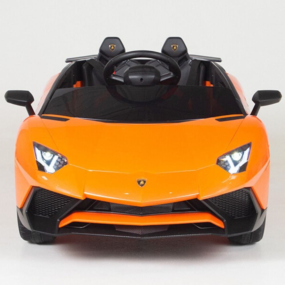 Orange Licensed Lamborghini Ride On Car with Leather Seat,Remote and Rubber Tires (Newest Version)