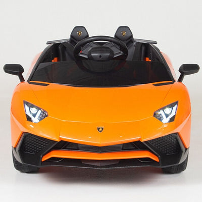 Orange Licensed Lamborghini Ride On Car with Leather Seat,Remote and Rubber Tires (Newest Version).