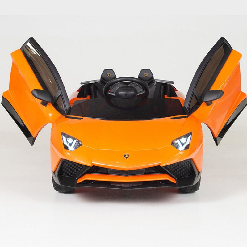 Orange Licensed Lamborghini Ride On Car with Leather Seat,Remote and Rubber Tires (Newest Version)