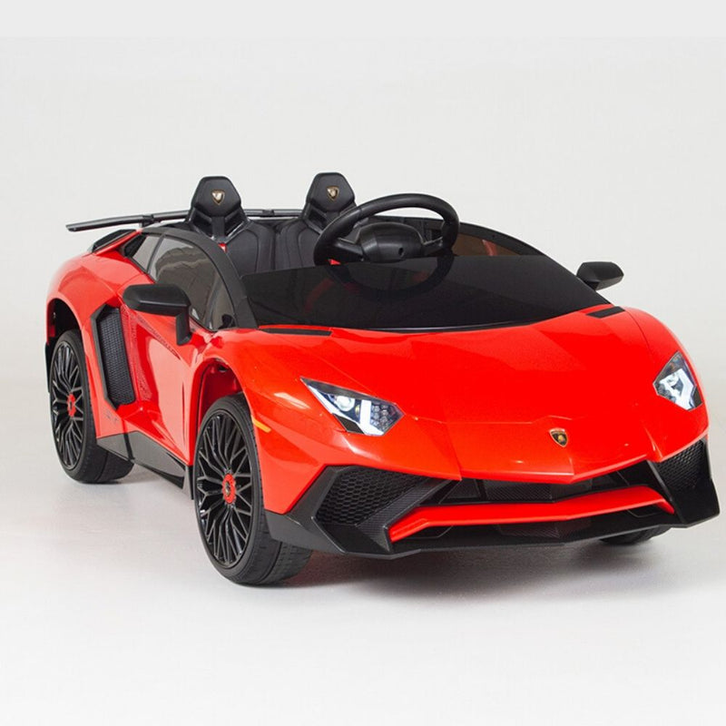 Red Licensed Lamborghini Ride On Car with Leather Seat,Remote and Rubber Tires (Newest Version)