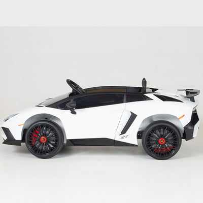 White Licensed Lamborghini Ride On Car with Leather Seat,Remote and Rubber Tires (Newest Version).