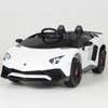 White Licensed Lamborghini Ride On Car with Leather Seat,Remote and Rubber Tires (Newest Version).