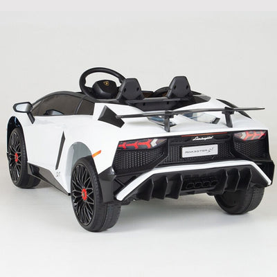 White Licensed Lamborghini Ride On Car with Leather Seat,Remote and Rubber Tires (Newest Version).