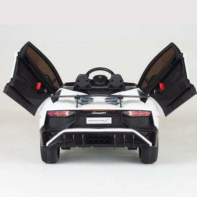 White Licensed Lamborghini Ride On Car with Leather Seat,Remote and Rubber Tires (Newest Version).