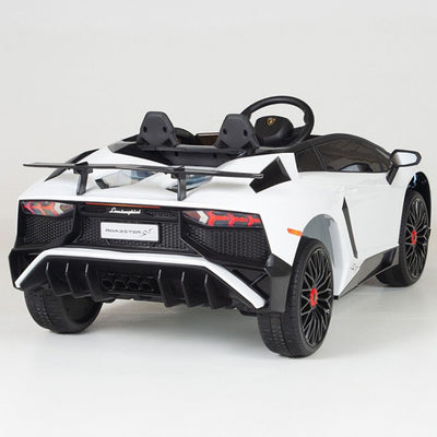 White Licensed Lamborghini Ride On Car with Leather Seat,Remote and Rubber Tires (Newest Version).