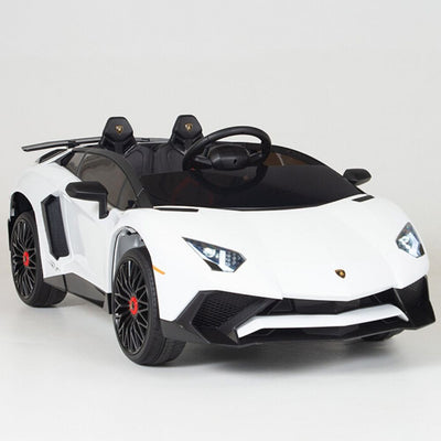 White Licensed Lamborghini Ride On Car with Leather Seat,Remote and Rubber Tires (Newest Version).