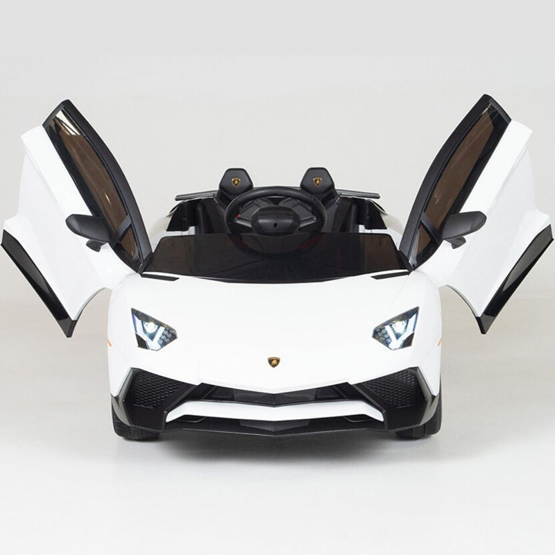 White Licensed Lamborghini Ride On Car with Leather Seat,Remote and Rubber Tires (Newest Version).
