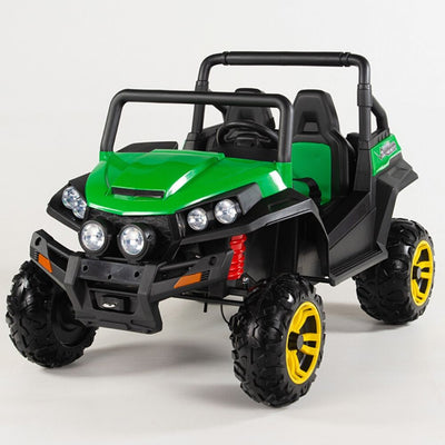 Two seater Green UTV 4x4 12Volt with Remote and Rubber Tires.