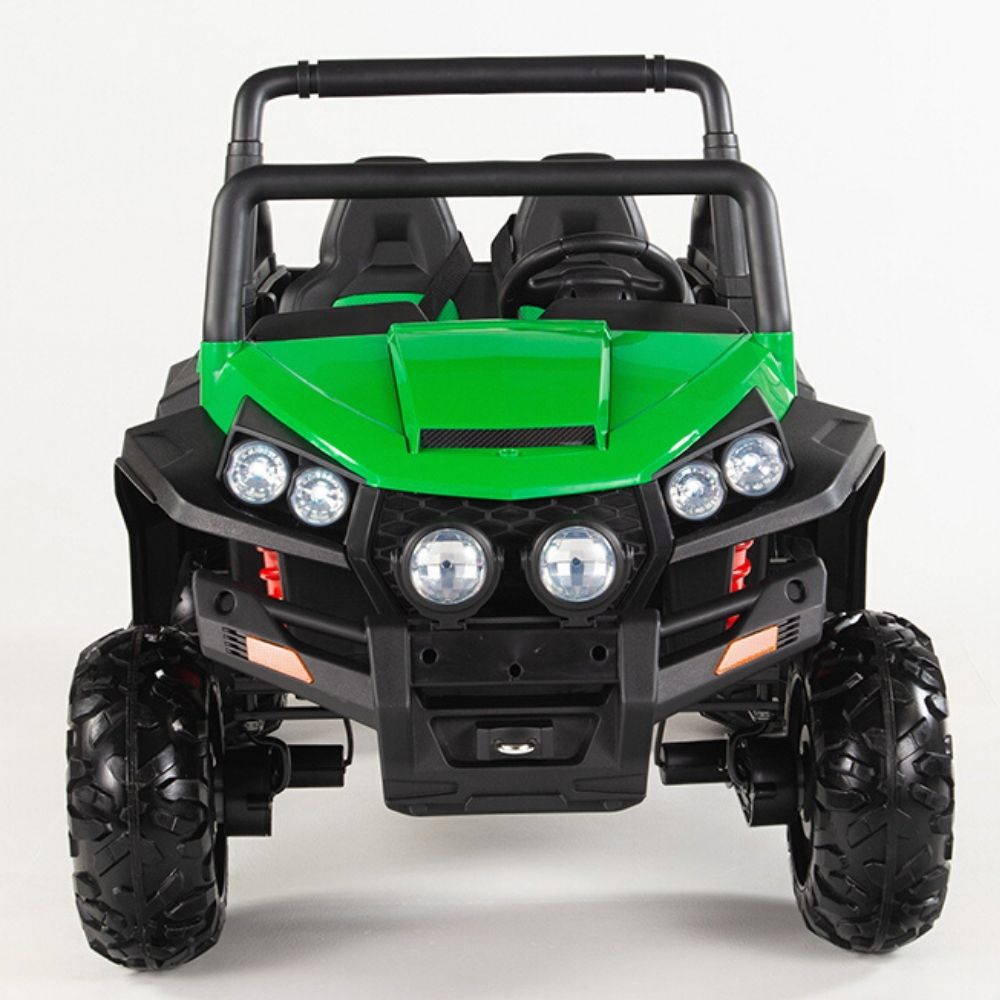 Two seater Green UTV 4x4 12Volt with Remote and Rubber Tires.
