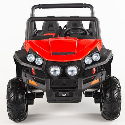 Two seater Red UTV 4x4 12Volt with Remote and Rubber Tires.