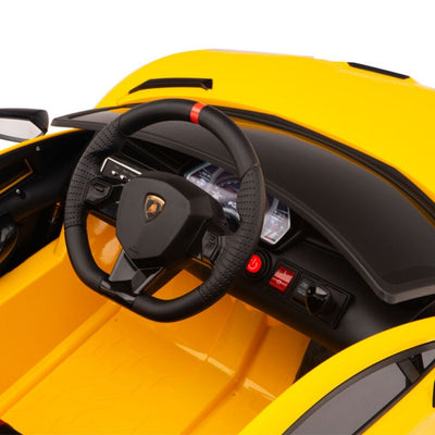 Licensed YELLOW Lamborghini Ride On Car R/C Remote Leather Seat Real EVA Rubber Tires (Newest Versión )