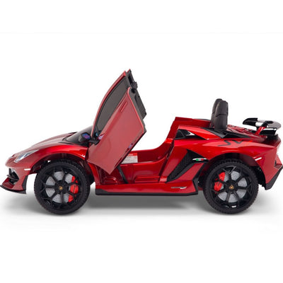 Licensed Burgundy Lamborghini Ride On Car R/C Remote Leather Seat Real EVA Rubber Tires (Newest Versión )