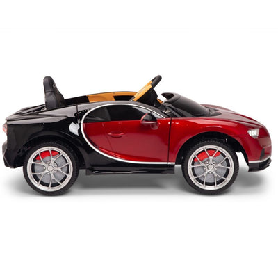 Licensed BURGUNDY-BLACK Bugatti Ride On Car R/C Remote Leather Seat Real EVA Rubber Tires (Newest Versión )