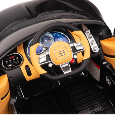 Licensed BLACK Bugatti Ride On Car R/C Remote Leather Seat Real EVA Rubber Tires (Newest Versión )