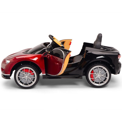 Licensed BURGUNDY-BLACK Bugatti Ride On Car R/C Remote Leather Seat Real EVA Rubber Tires (Newest Versión )
