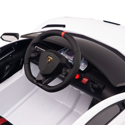 Licensed WHITE Lamborghini Ride On Car R/C Remote Leather Seat Real EVA Rubber Tires (Newest Versión )