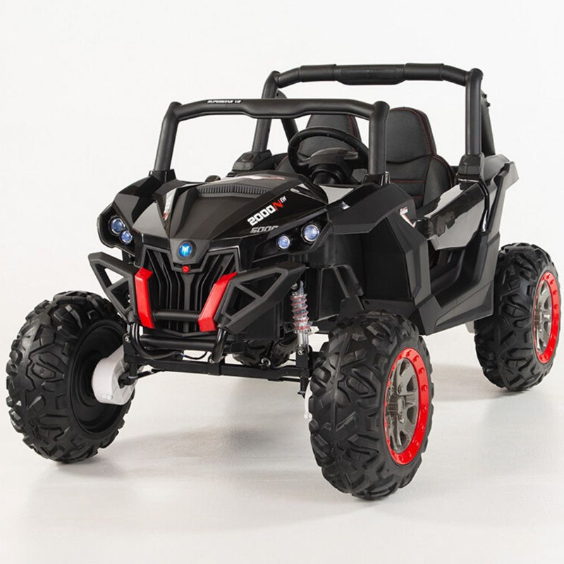 4X4 BLACK UTV Ride On R/C Remote Leather Seat and Real EVA Rubber Tires ( NEWEST VERSION )